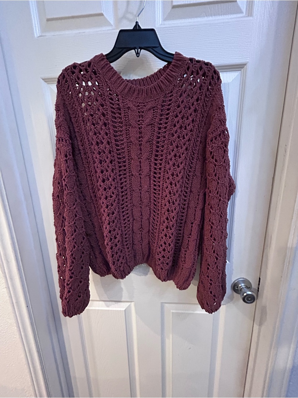 Blu Pepper Open-Knit Crewneck Sweater in Mauve